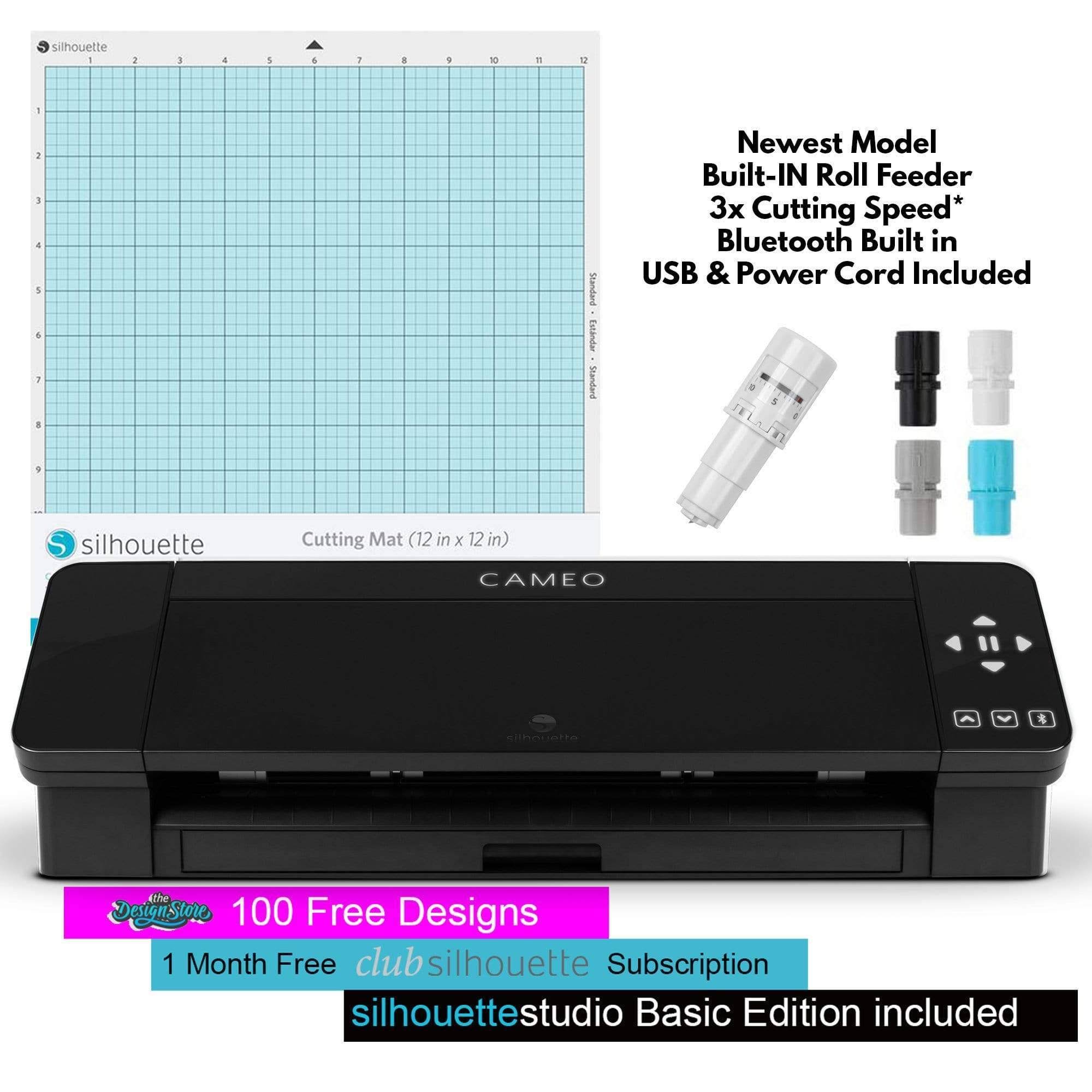 Silhouette Cameo 4 Black Bundle with Vinyl Starter Kit, Heat TRANSFER Starter Kit, 2 Autoblade-2, 24 Pack of Pens, CC Vinyl Tool