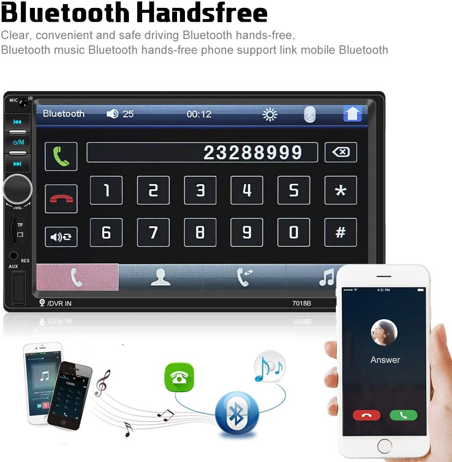 Car Radio Double Din Car Stereo 7 LCD Touch Screen in-Dash Head Unit with Bluetooth Support Mirror Link/DVR/USB/FM/SD/MMC MP3 +Rear View Camera&