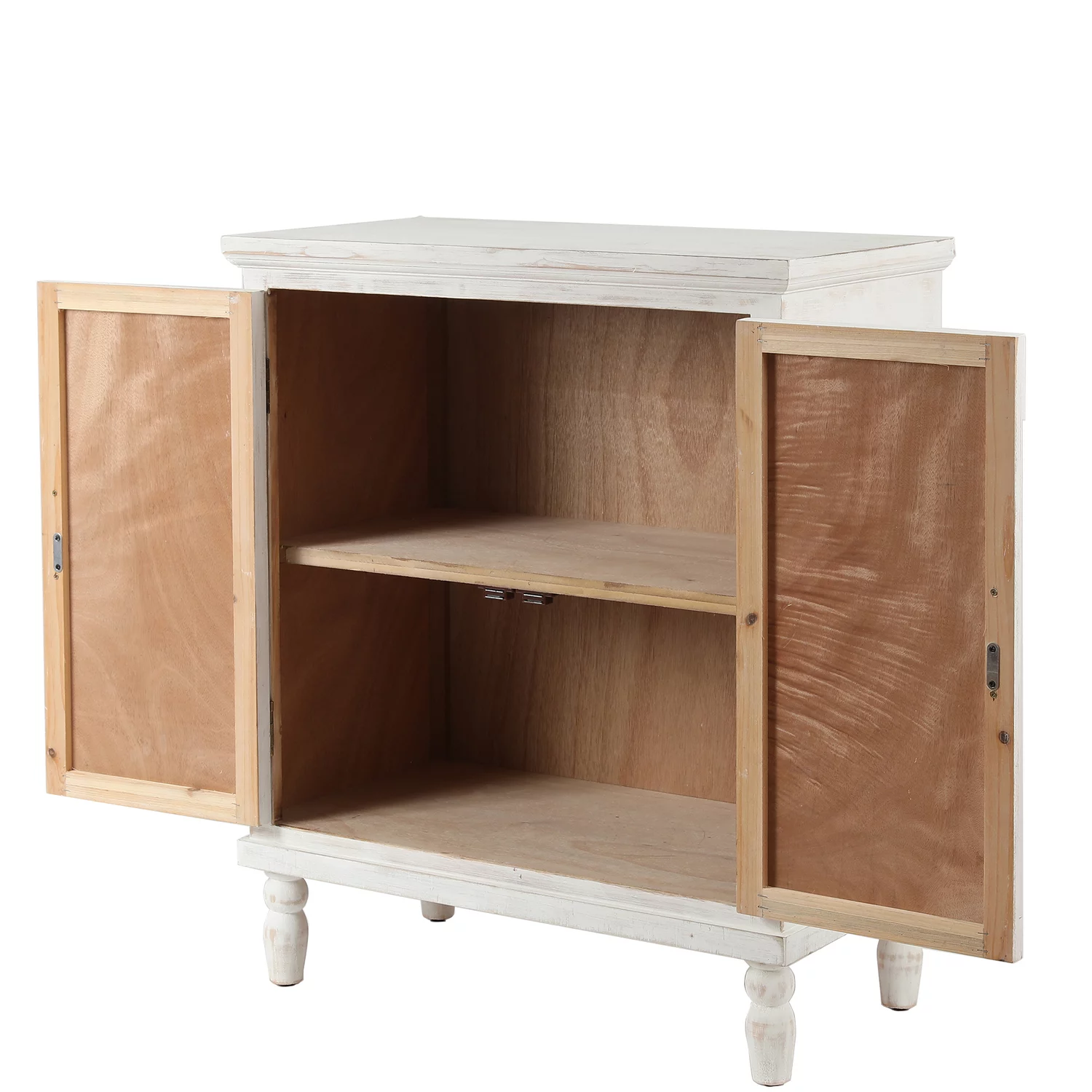LuxenHome Farmhouse White Wood 2-Door Accent Storage Cabinet