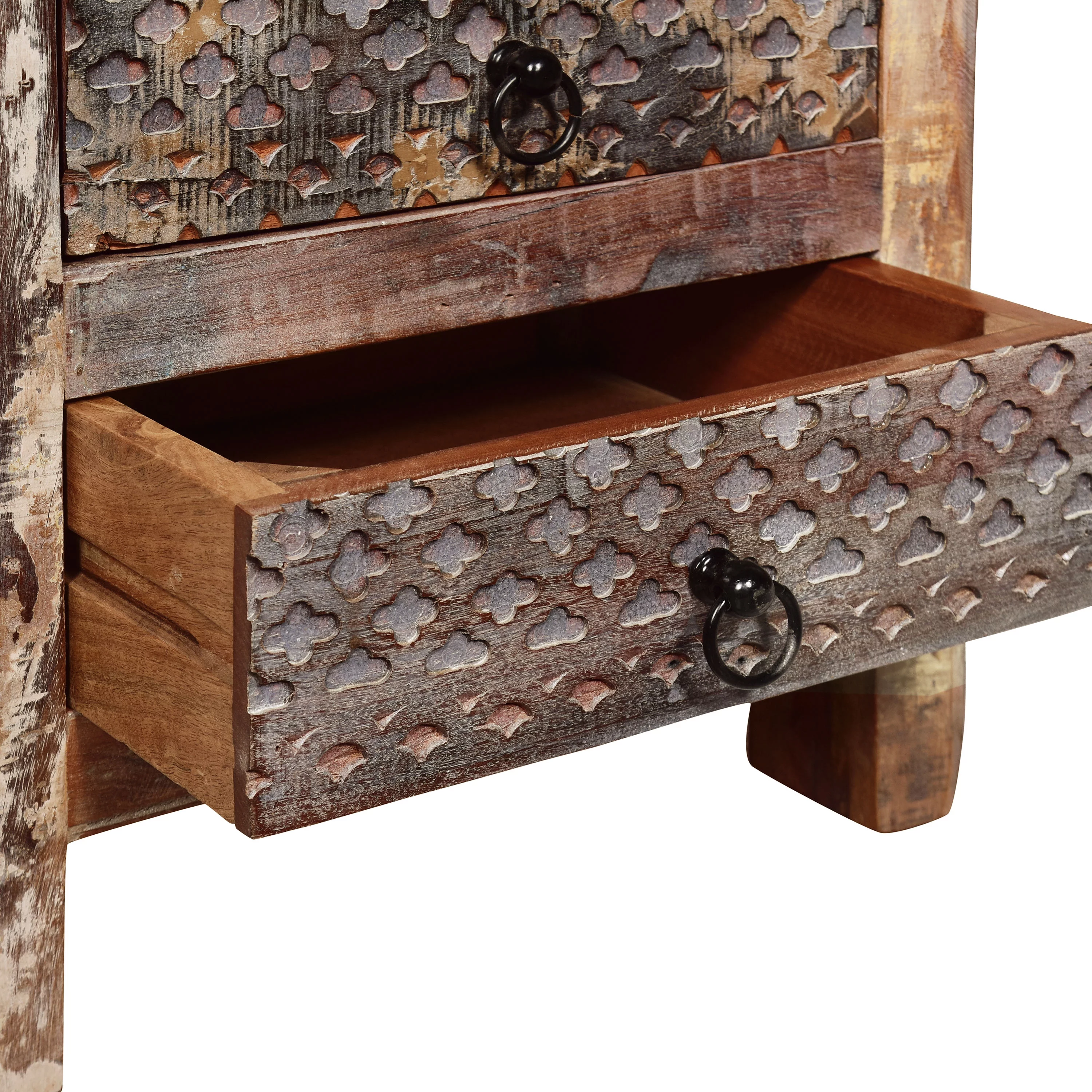 GDF Studio Willards Boho Handmade Wood 5 Drawer Chest, Multicolored and Natural