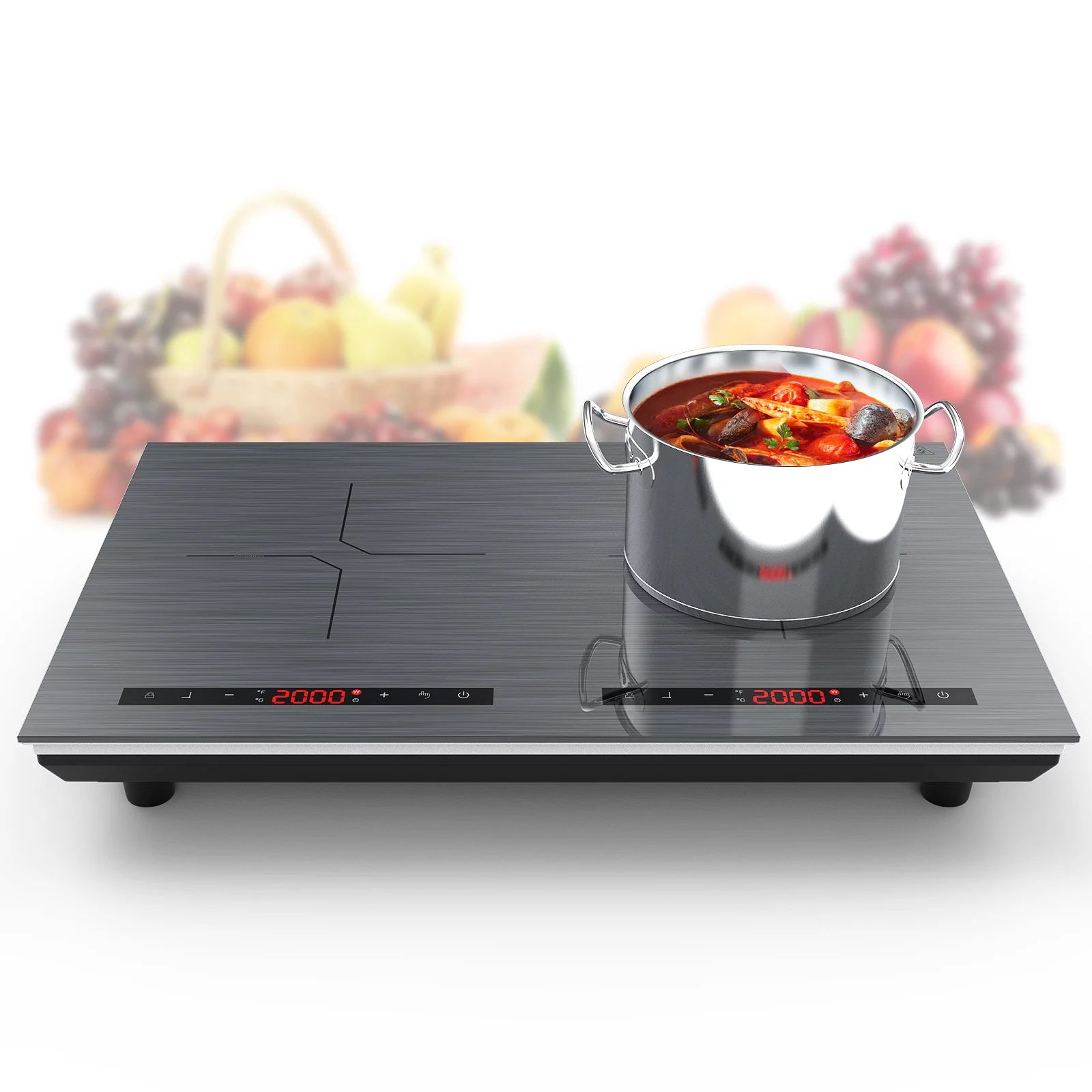 VBGK Induction Cooktop 24 Inch 2 Burner 4000W Plug Electric Burner Countertop Hot Plate for Cooking 110v,3H & Auto Shutdown Induction Burner