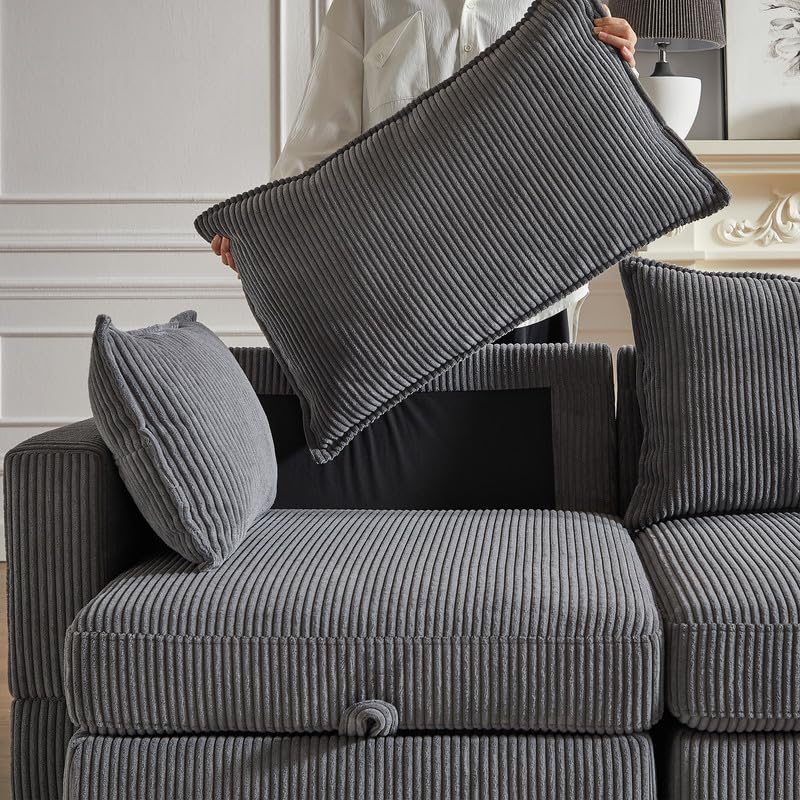 U Shaped Modular Sectional Sofa Couch, Corner Sofa with 4pcs Waist Pillows, Chaise Lounge, Terrycloth Fabric Sofa
