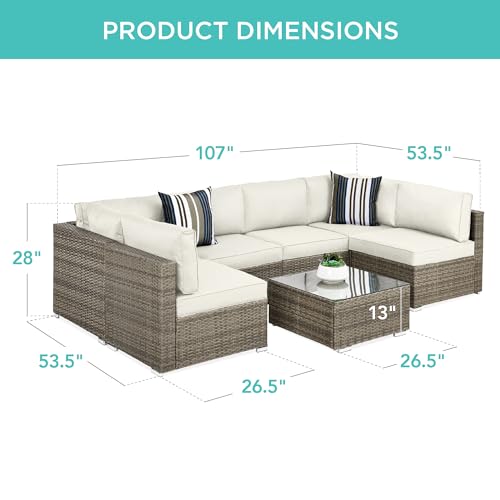Best Choice Products 7-Piece Modular Outdoor Sectional Wicker Patio Conversation Set w/ 2 Pillows, Coffee Table, Cover Included - Gray/Navy