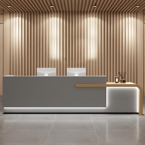 Reception Desk with Counter,Open Front Desk Reception Counter with Lockable Drawer & Door Cabinet