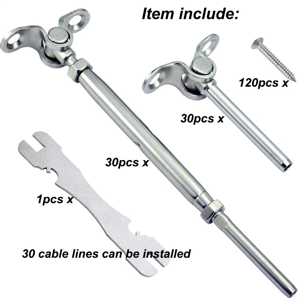 Iutuuk Steel Cable Railing Hardware Kit, for 1/8 Stainless Steel Cable Deck Railing System, for Wood Posts, 30 Pairs