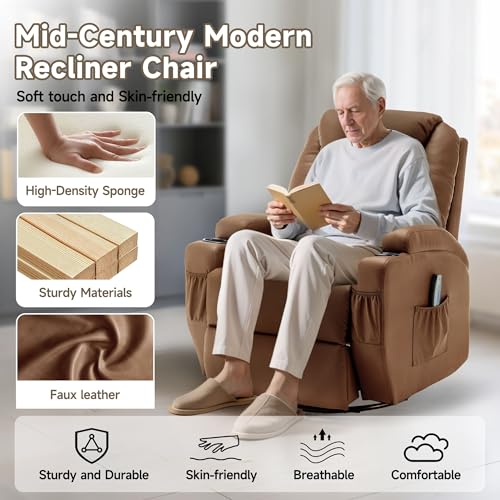 Recliner Chair, Rocking Chair with Massage and Heat, 360° Swivel Recliner Chairs for Adults