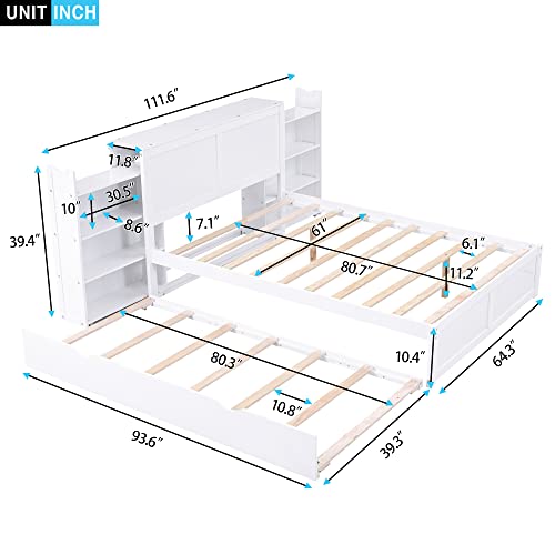 SOFTSEA Full Murphy Bed Wall Beds, Wood White Cabinet Bed 61.5” Foldable Platform Bed with Shelf for Guest Room