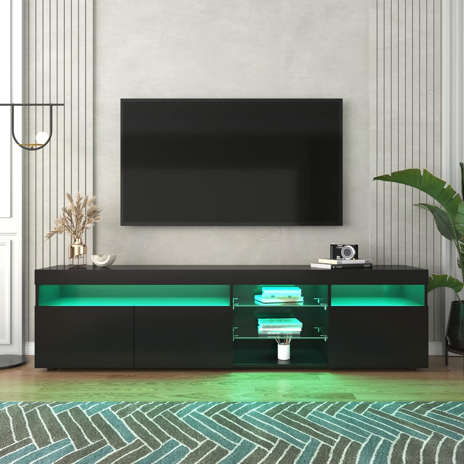 Modern Design TV Stands for TVs up to 80'', LED Light Entertainment Center, Media Console with Multi-Functional Storage, TV cabinet for Living room