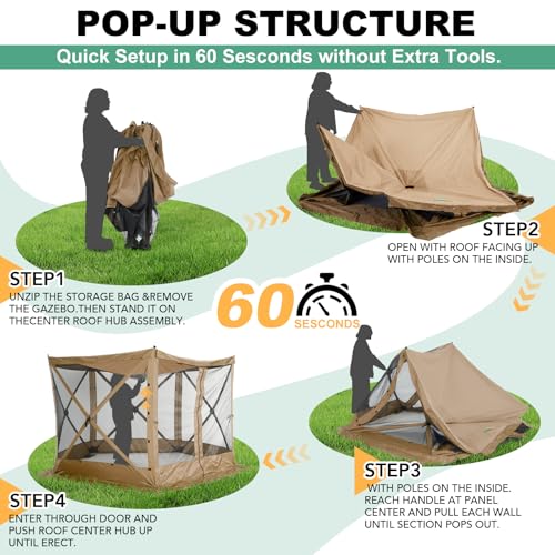 COBIZI 12x12ft Pop up Gazebo Screen Tent Screen House for Camping, Camping Outdoor Screened Gazebo, Canopy Tent