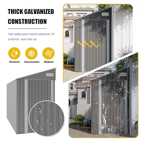 4×8 FT Outdoor Metal Storage Shed,Heavy-Duty Lean to Storage Shed with Floor Base,Garden Tool Metal Storage House W/Lockable Door and 2 Air Vents