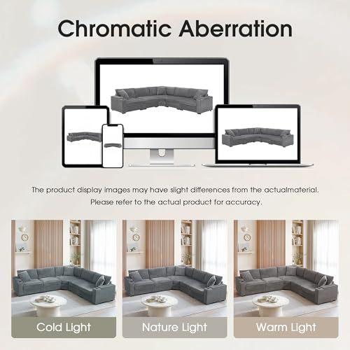 Merax 106" Corduroy Sectional Corner Sofa with Cup Holders & USB Charger, 5 Seat Convertible L Shaped Couch Set with Armrest Storage