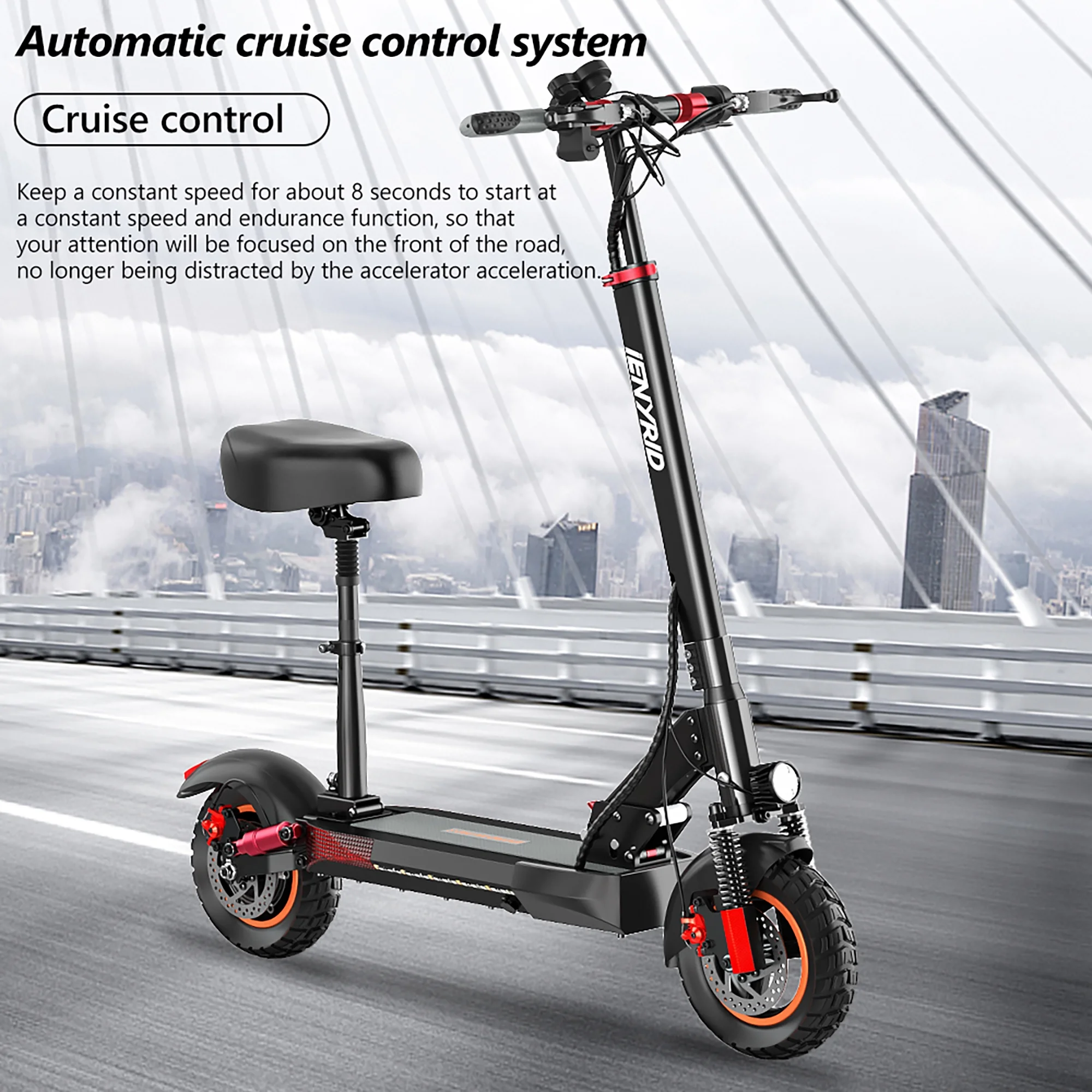 iENYRID M4 Foldable Electric Scooter Adult Electric Skateboard with Seat, 600W Commuter E-Scooter Bikes for Teens Adults w/ 10'' off road Tires