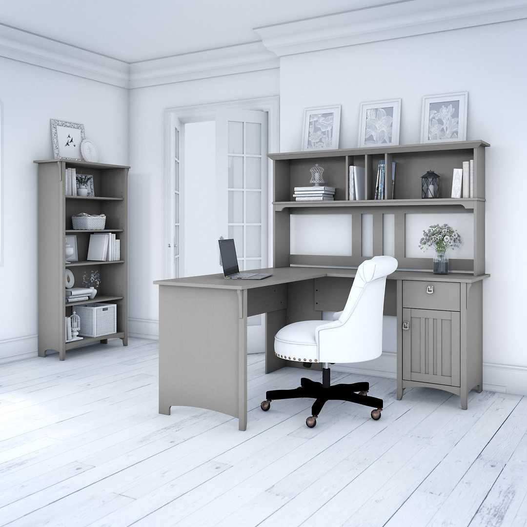 Bush Furniture Salinas 60W L Shaped Desk with Hutch and 5 Shelf Bookcase, Vintage Black (SAL006VB)