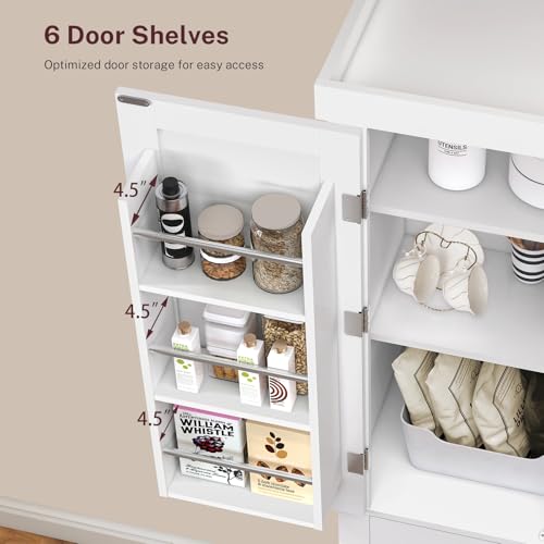 72” Pantry Cabinet, Kitchen Pantry Cabinet with 6 Doors Shelves & 1 Drawer, Kitchen Cabinets with 4 Door for Dinging Room, Living Room, White