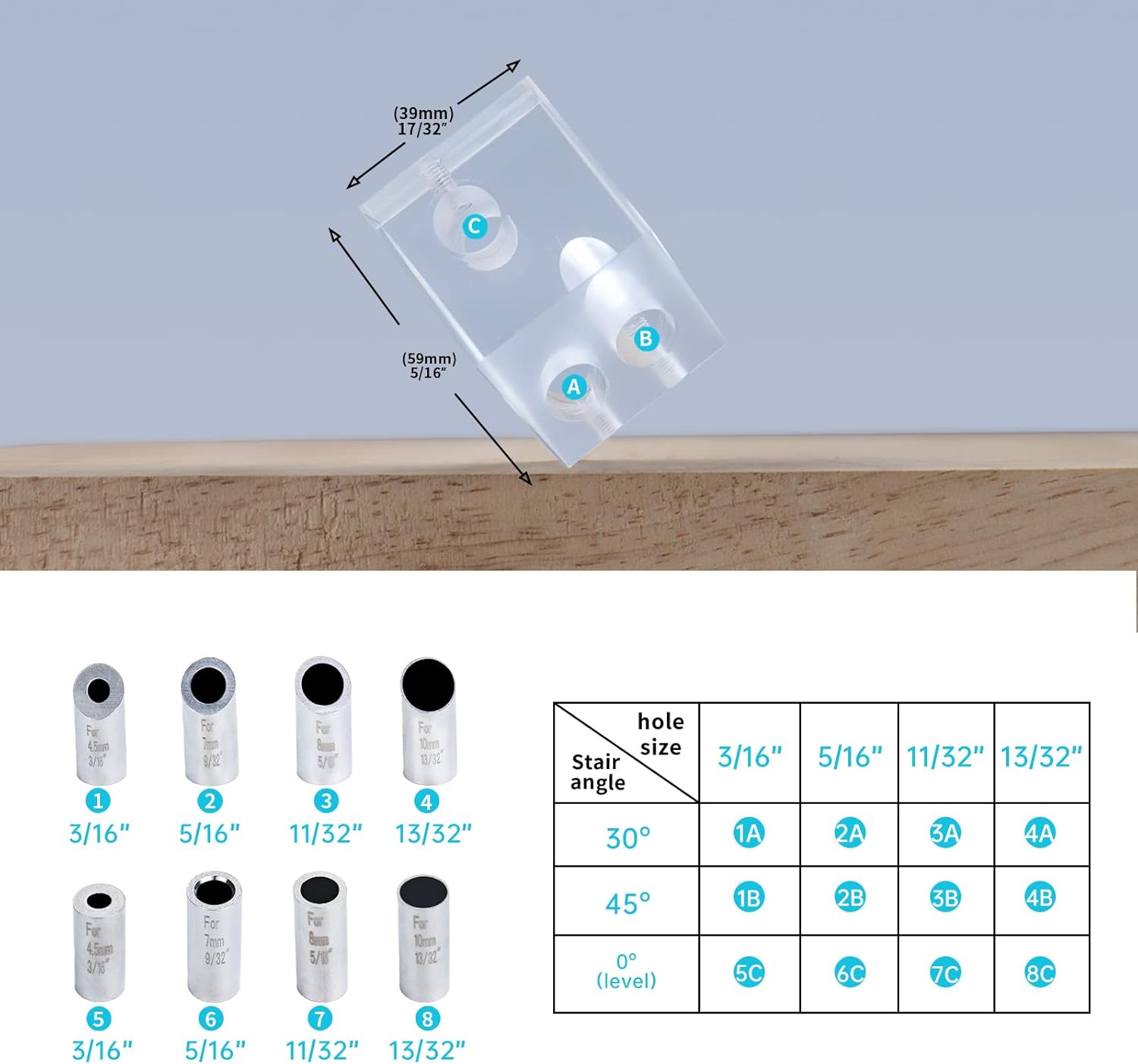 Muzata Drill Guide for Cable Railing Lag Screw Kit Wood Post, Portable Multi-Angle Visible Jig, Fit 30 45 90 Degree Deck Stair Angled Installation