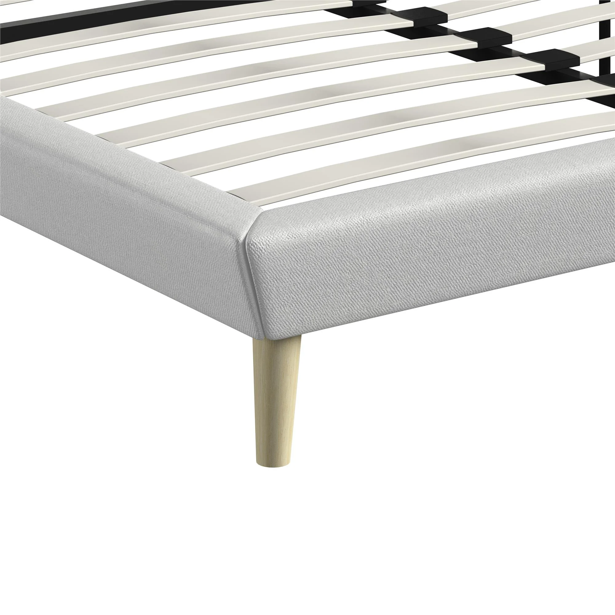 Queer Eye Farnsworth Upholstered Bed with Low Profile Platform Frame, Full, Light Gray Linen