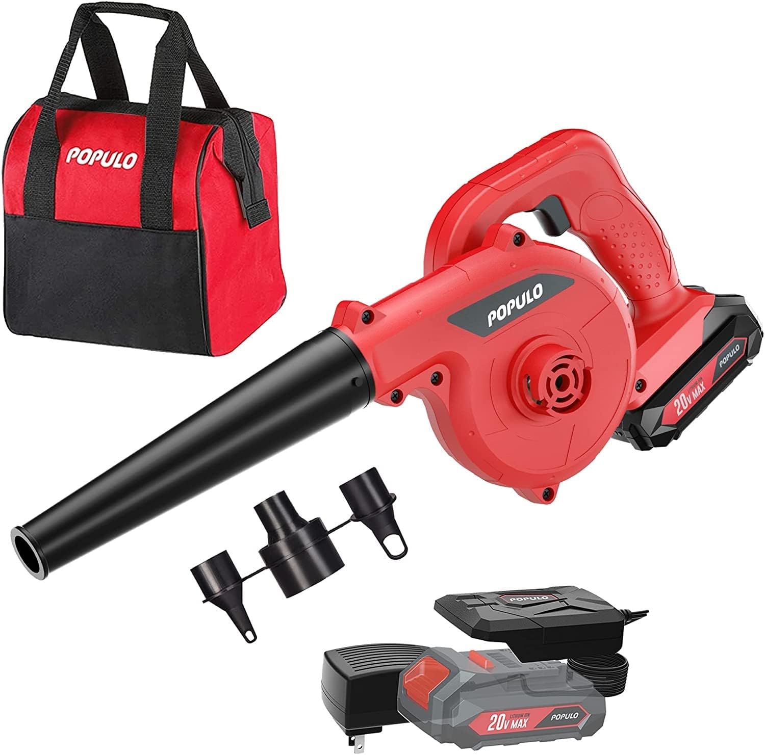 POPULO 20V Cordless Battery-Powered Leaf Blower, Lightweight and Compact Electric Blower with 2.0Ah Battery and Fast Charger Included