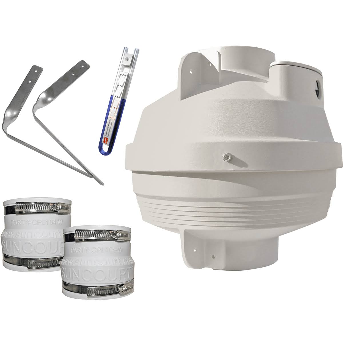 Suncourt Rdk04 Radon Mitigation Fan Kit 4 in. Fan with 4 in. to 4 in. Couplers and Air Pressure Indicator
