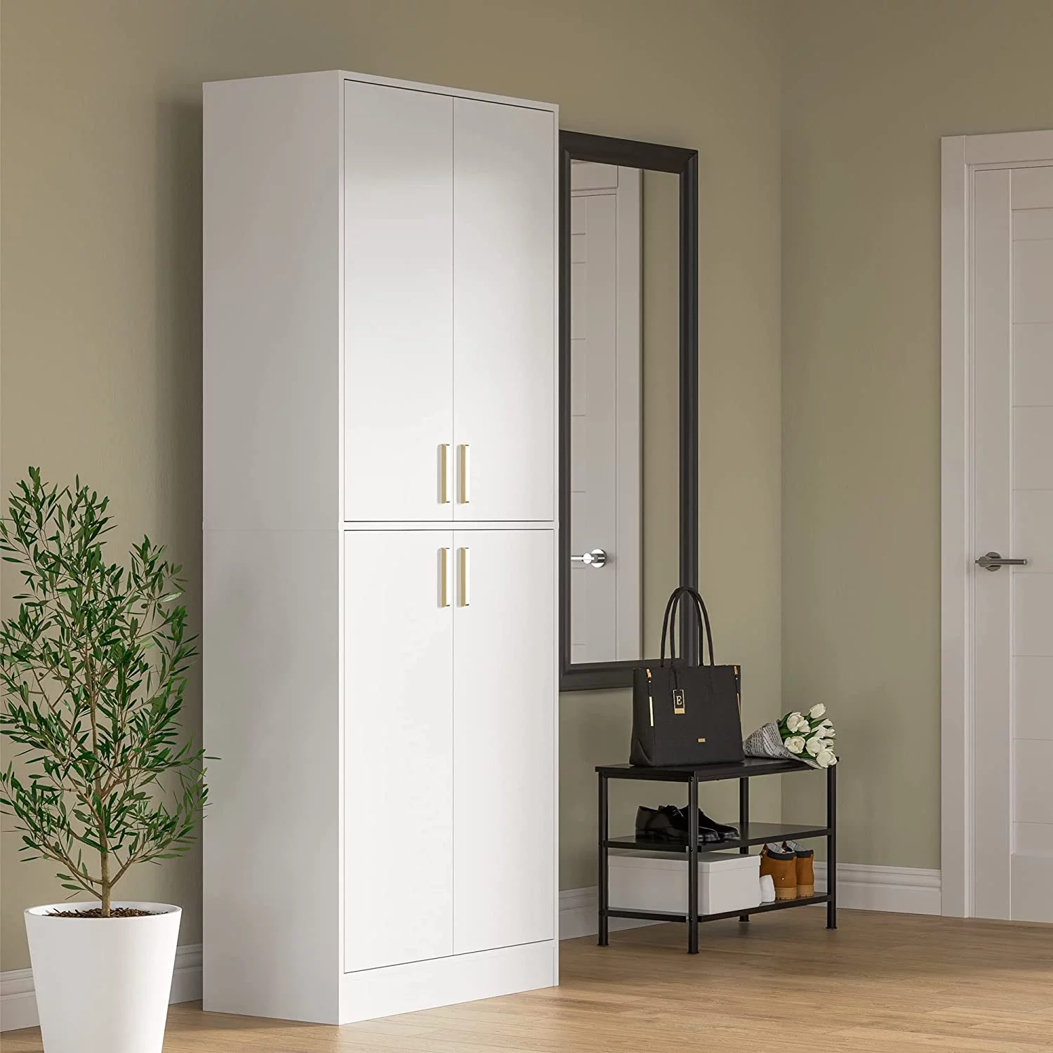 Cozy Castle 71" Tall White Kitchen Pantry, Freestanding Pantry Cabinet with Adjustable Shelves and Doors for Kitchen, Dining Room