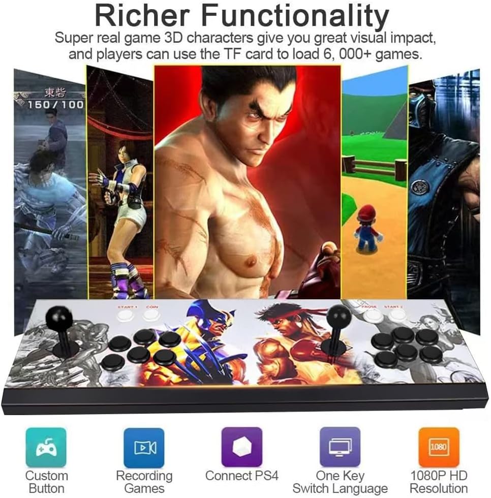 XFUNY Arcade Game Console 1080P 3D & 2D Games 8000 in 1 Pandora's Box 3D 2 Players Arcade Machine with Arcade Joystick Support Expand 8000+ Games for