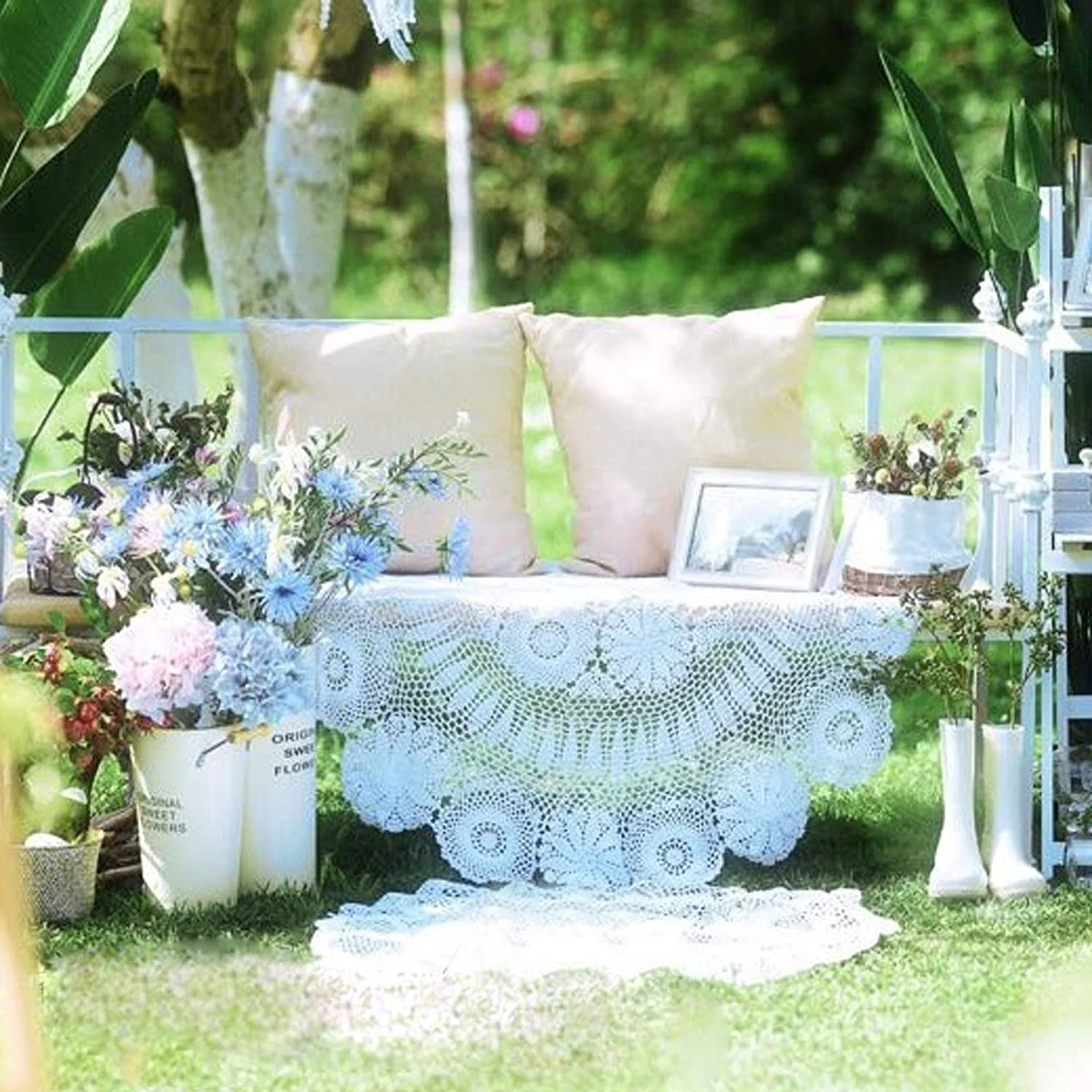 52 inch Table Cloth Round Vintage Crochet Lace Cotton Round Tablecloth for Wedding Party Family White