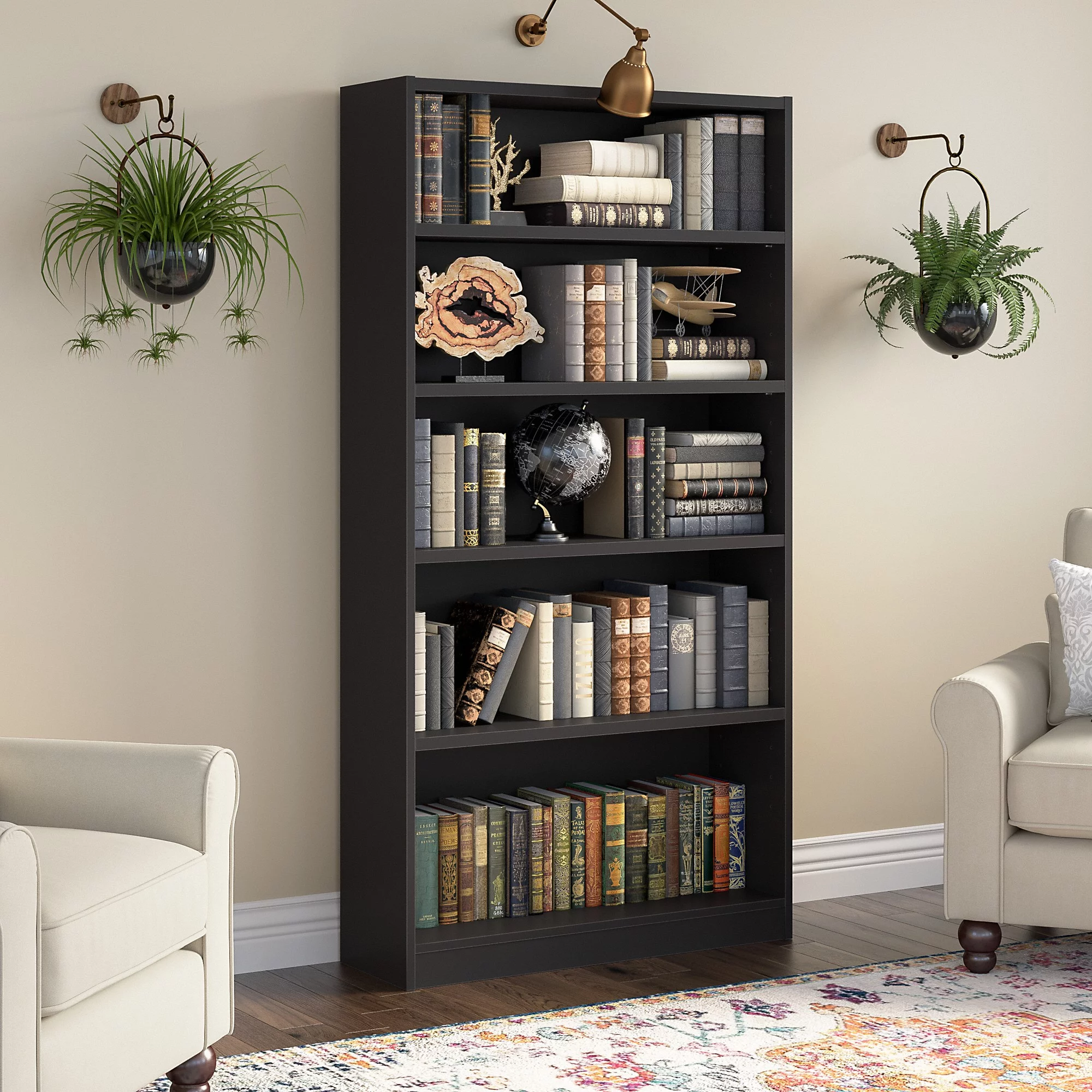 Bush Furniture Universal 5 Shelf Bookcase in Classic Black