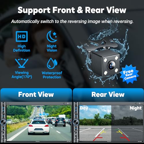 SJoyBring Upgrade Wireless Double Din Car Stereo with Apple Carplay, Android Auto, Dash Cam, Bluetooth, 4-Channel RCA, 2 Subwoofer Ports