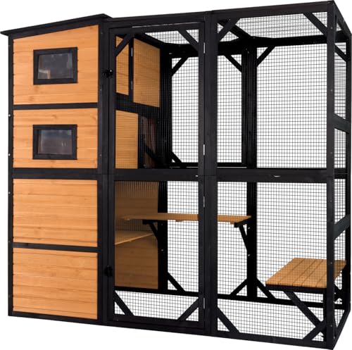 Aivituvin Large Cat Catio 4 Tiers Cat Enclosures House for Outdoor Indoor Cats with Weatherproof Roof, 3 Resting Rooms, 3 Platforms