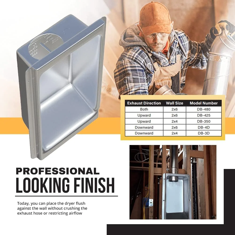 New Construction Dryer Box | Indoor Dryer Vent | Recessed Dryer Vent Box With Gas Port | Dryer Vent | Best Dryer Wall Vent Box Model 425 | Upward