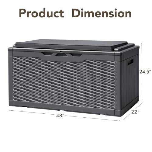 Devoko 120 Gallon Deck Box Resin Outdoor Storage Box Waterproof for Patio, Large Outdoor Storage Bench Lockable for Outside (Black)