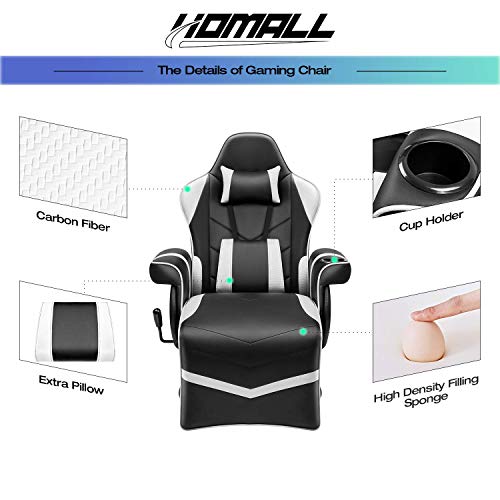 Homall Computer Racing Style Pu Leather Ergonomic Adjusted Reclining Video Gaming Single Sofa Chair with Footrest Headrest and Lumbar Support (Black)