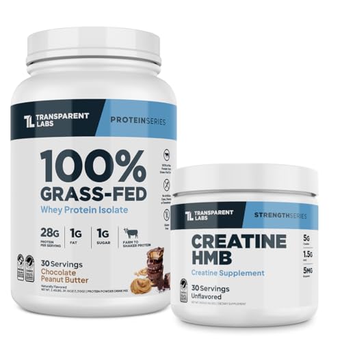 Transparent Labs Grass-Fed Whey Protein Isolate (30 Servings, Chocolate PB) & Creatine HMB (30 Servings, Unflavored)