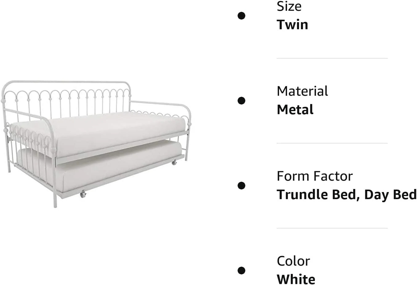Bright Pop Twin Metal Daybed and Trundle, Stylish & Multifunctional, Built-in Casters, White