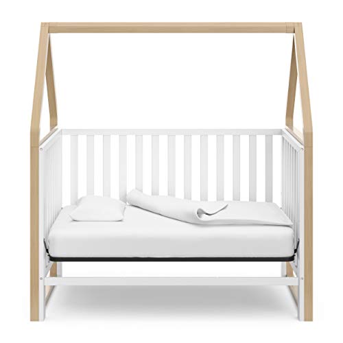 Storkcraft Orchard 5-in-1 Convertible Crib (White with Driftwood) – GREENGUARD Gold Certified, Canopy Style Baby Crib