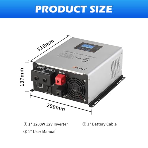 800W Pure Sine Wave Inverter with AC Charger, DC 12V to AC 120V Output,UPS Backup Power Low Frequency Inverter for Lithium, Sealed,AGM, Gel