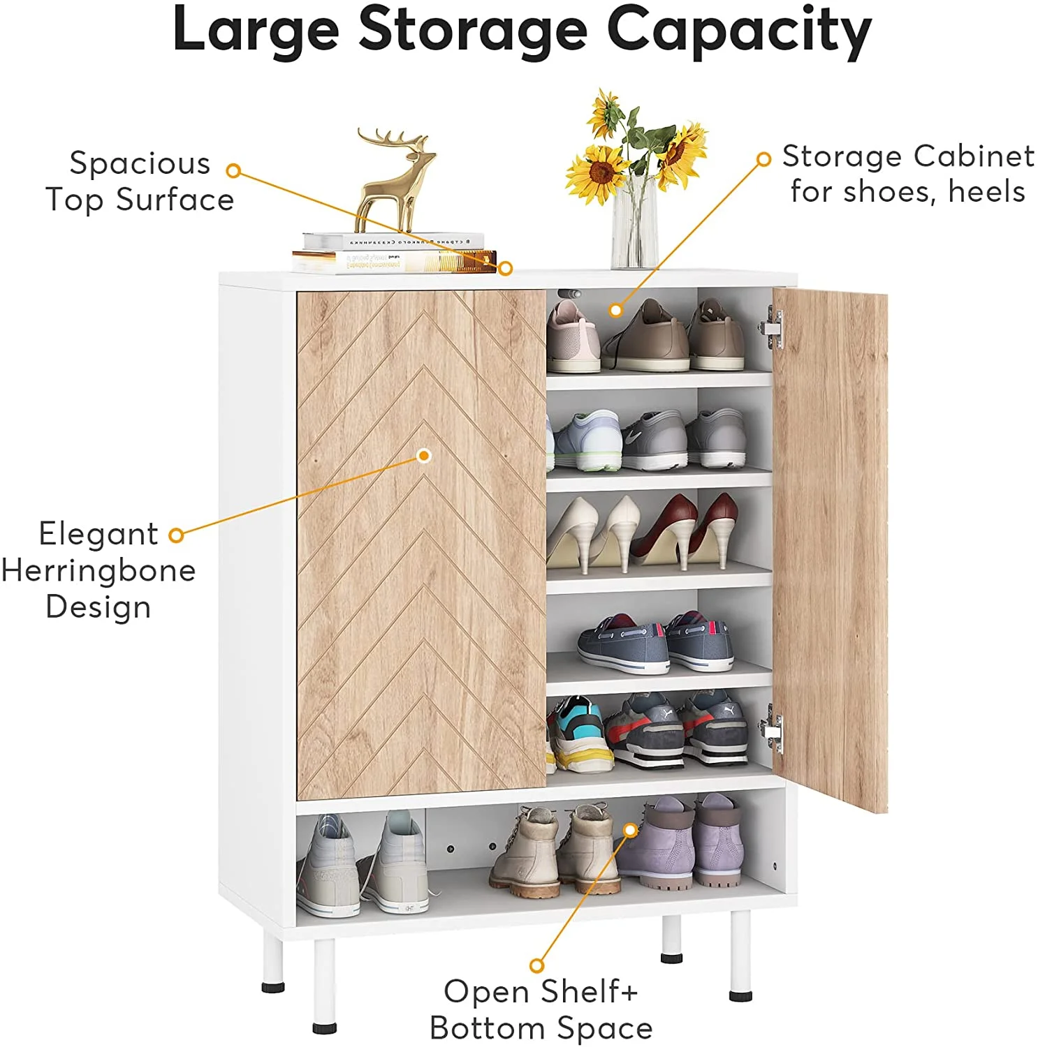 Tribesigns 6 Tier Shoe Cabinet for Entryway, Hallway, 18 Pair Shoe Rack Organizer Cabinet with Door, White and Brown