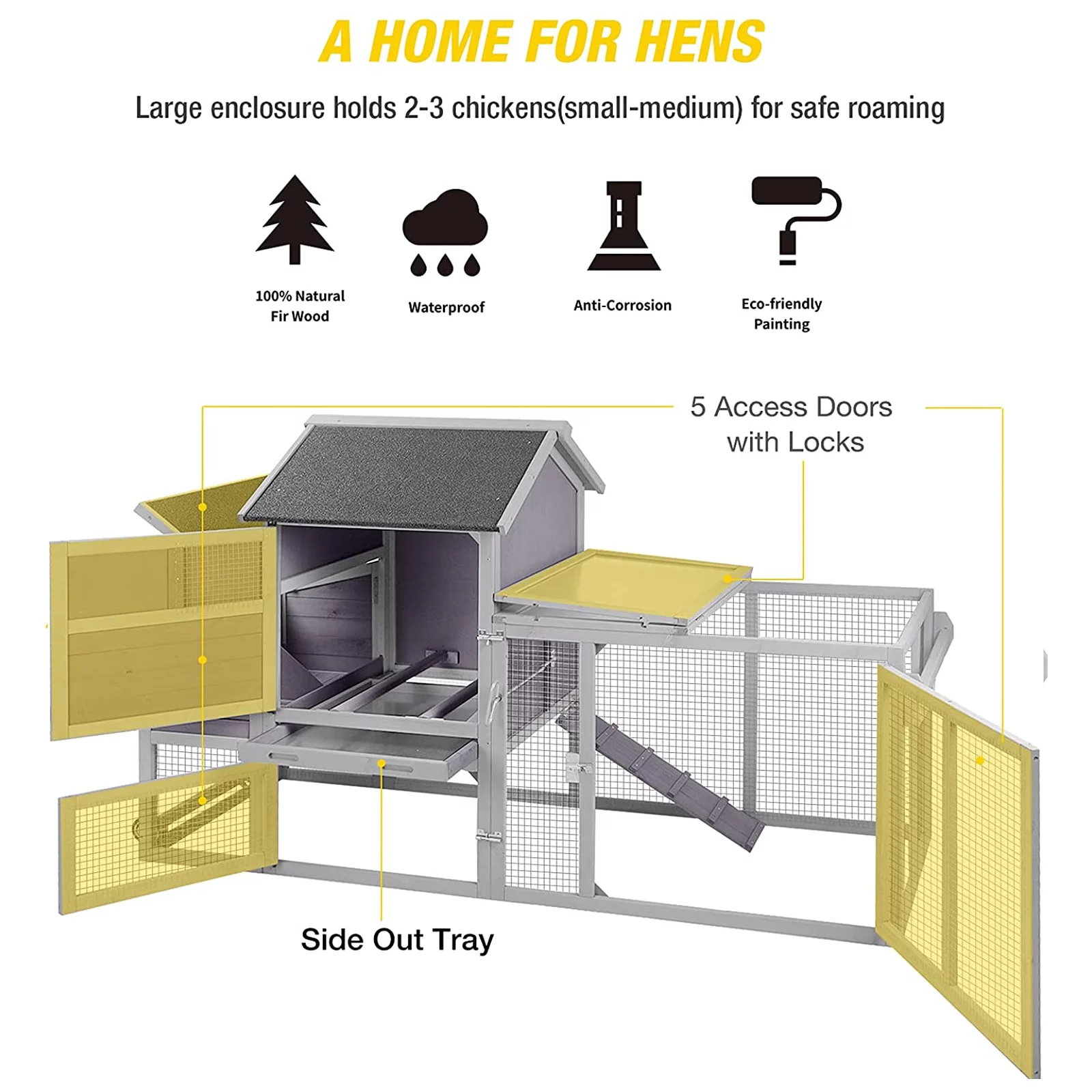 Morgete 81" Wooden Chicken Coop with Wheels Large Hen House for 4 Chickens