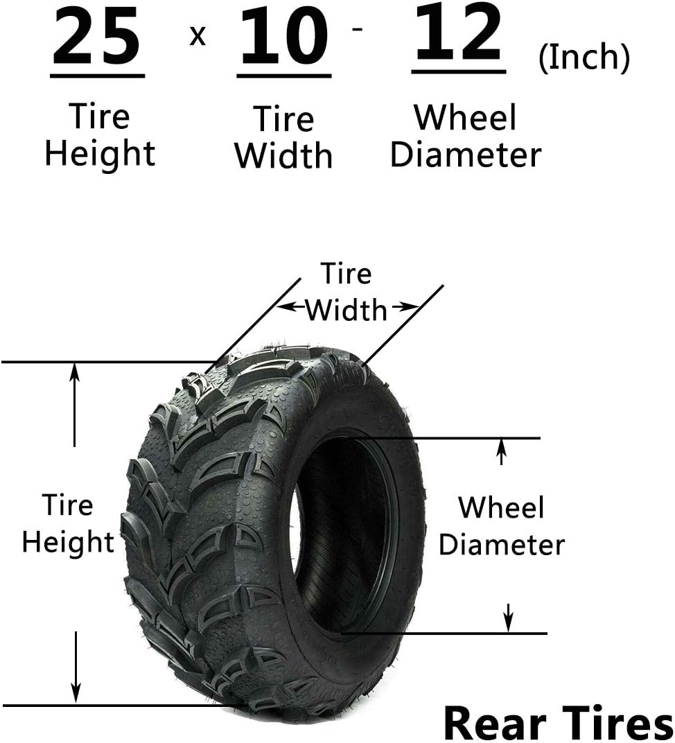 SUNROAD Set of 4 All Terrain ATV UTV Tires 25x8-12 Front & 25x10-12 Rear 6PR Mud