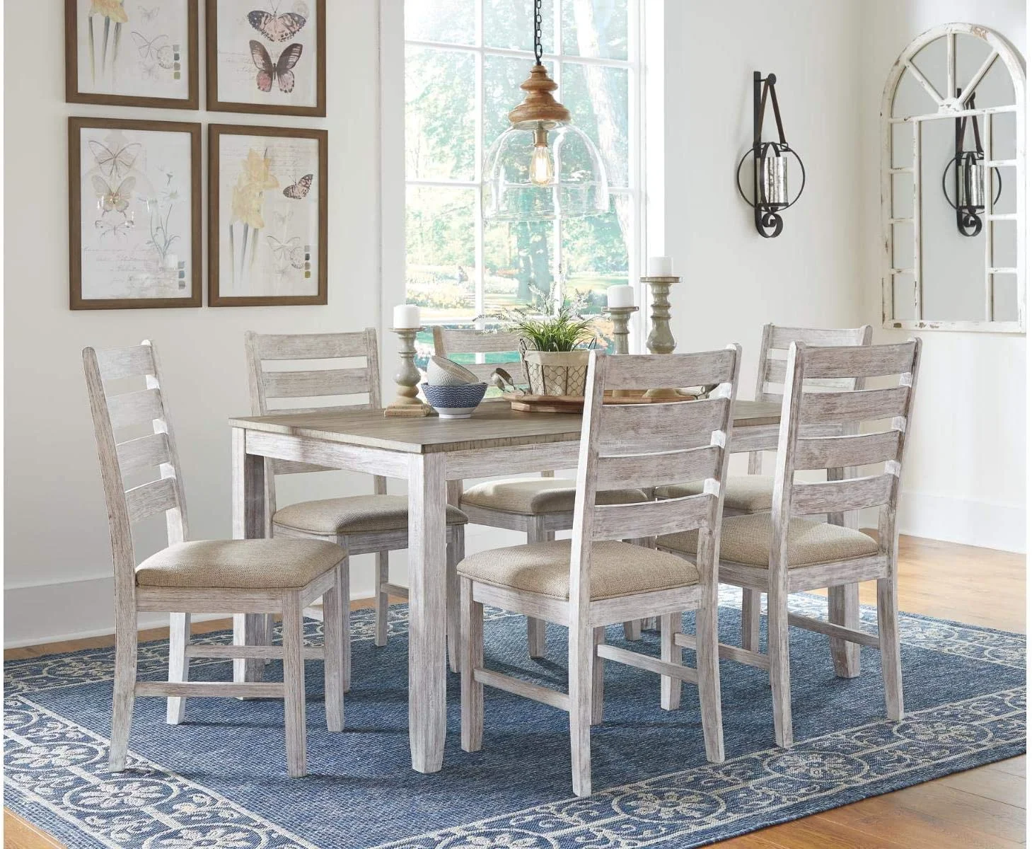 Ashley Furniture Skempton 7 Piece Dining Set in White and Light Brown