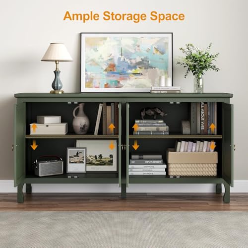 RoyalCraft Buffet Cabinet with Mirror Butterfly Carved Door, 63'' Sideboard Cabinet with Adjustable Shelves