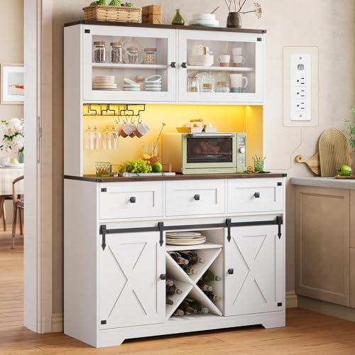 Buffet Cabinet with Storage & Charging Station, 53" Farmhouse Coffee Cabinet with Compartment Drawer