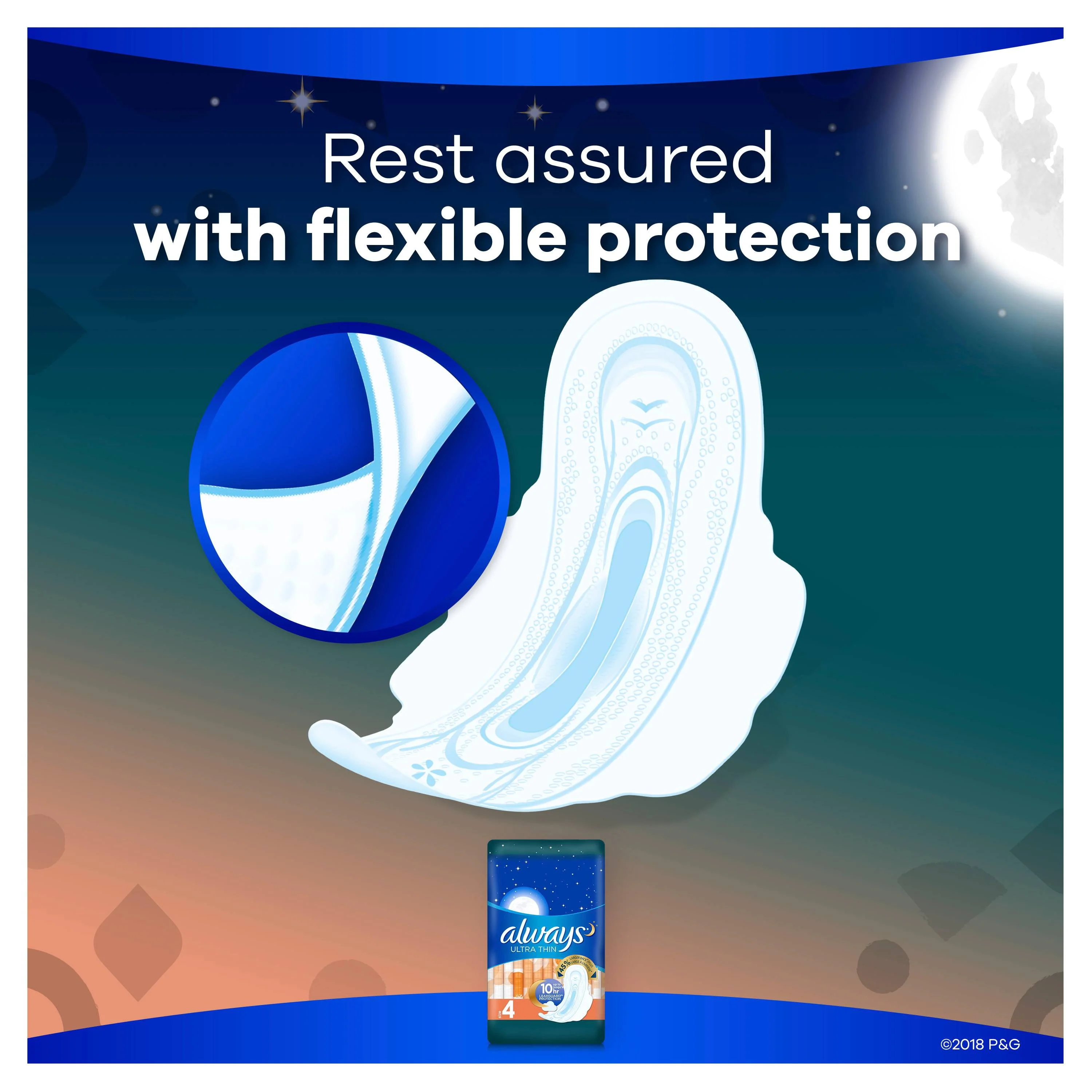 Always Ultra Thin Overnight Pads with Wings, Size 4, Overnight Absorbency, 36 Count