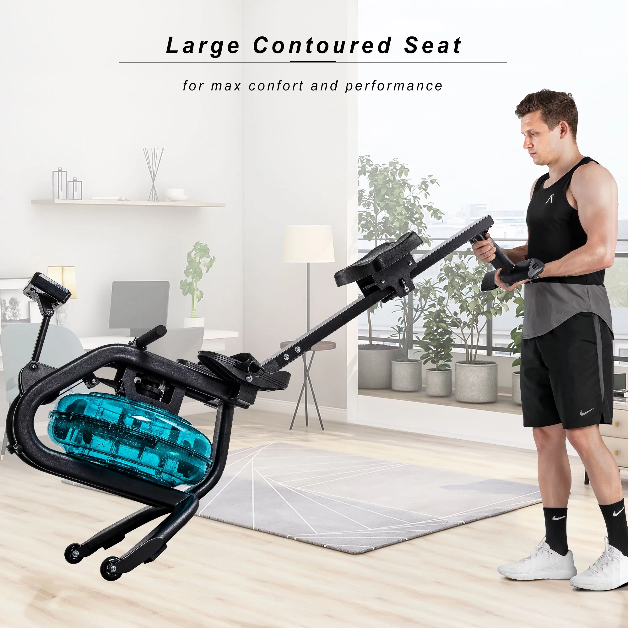 Water Rowing Machine for Home,Water Rowing Machine Rower with LCD Monitor, Exercise Workout Water Rower for Home Use