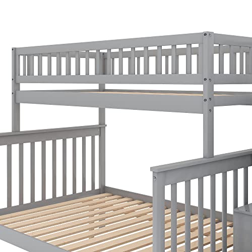 Harper & Bright Designs Bunk Beds Twin Over Full Size, Bunk Bed with Trundle,Storage Shelf and Stairway