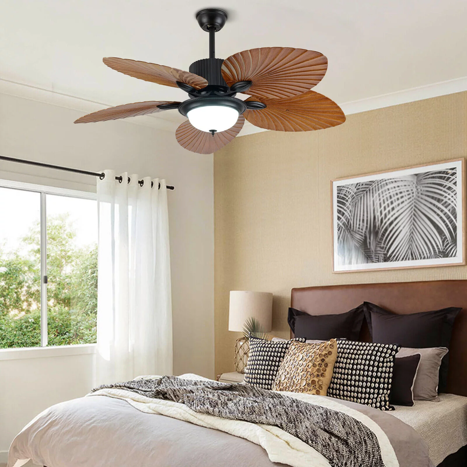 Miumaeov 52inch Tropical Palm Ceiling Fan with Light and Remote 5 Acrylic Palm Leaf Blades Tropical Ceiling Fan for Living Room Kitchen Bedroom