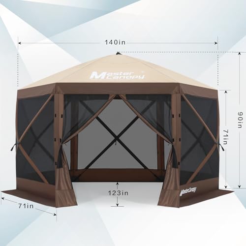 MASTERCANOPY 12x12FT Pop Up Gazebo Screen Tent - Instant Screen House with Netting, Quick Set, Outdoor Canopy Shelter with Carry Bag for Camping