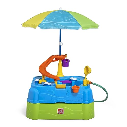 Step2 Waterpark Wonders Two-Tier Water Table, Kids Water Activity Sensory Playset, Comes with Umbrella, Summer Outdoor Toys