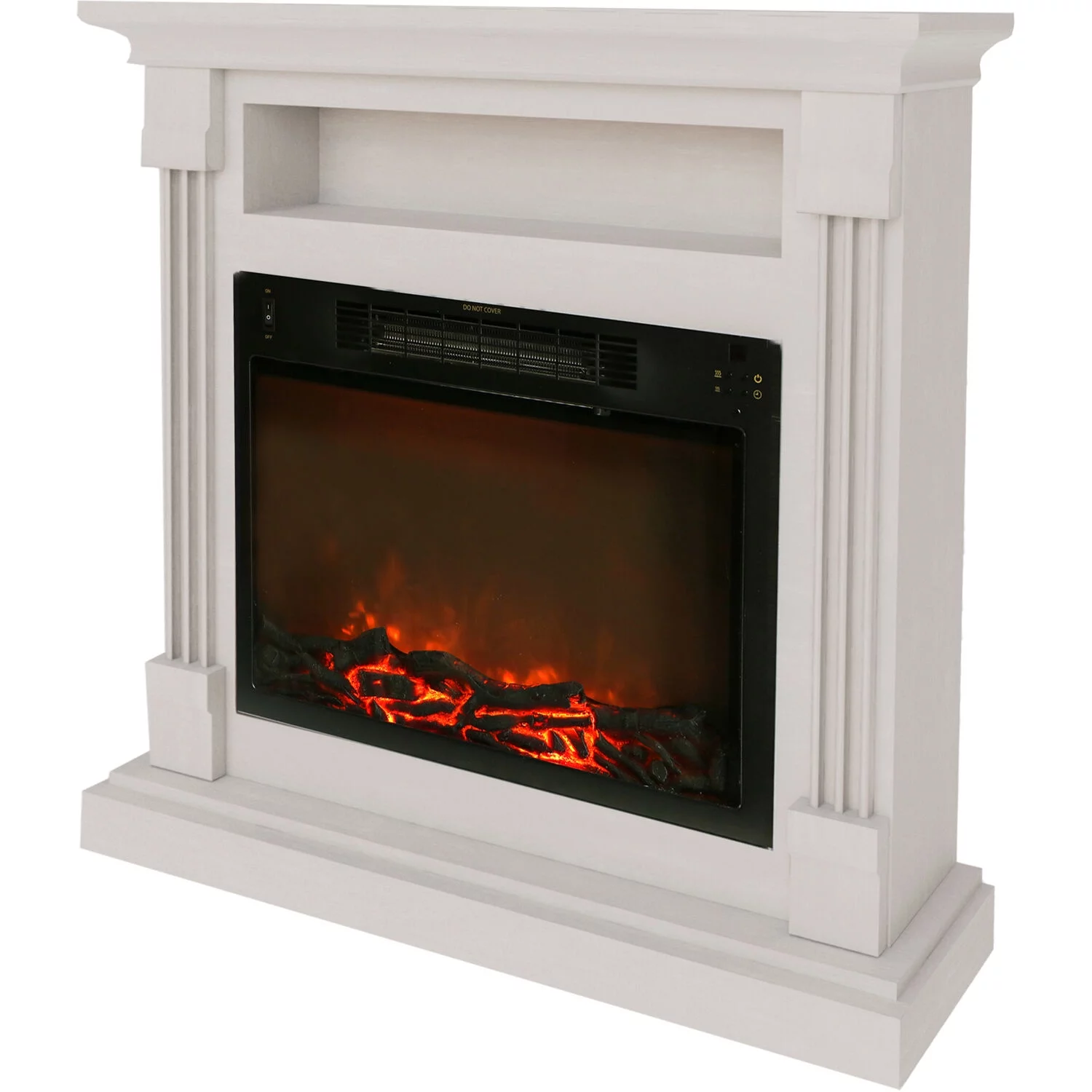 Cambridge Sienna 34" Freestanding White Mantel Electric Fireplace Heater with Realistic Flames & Log Insert | Fireplace Console Heater For Rooms up