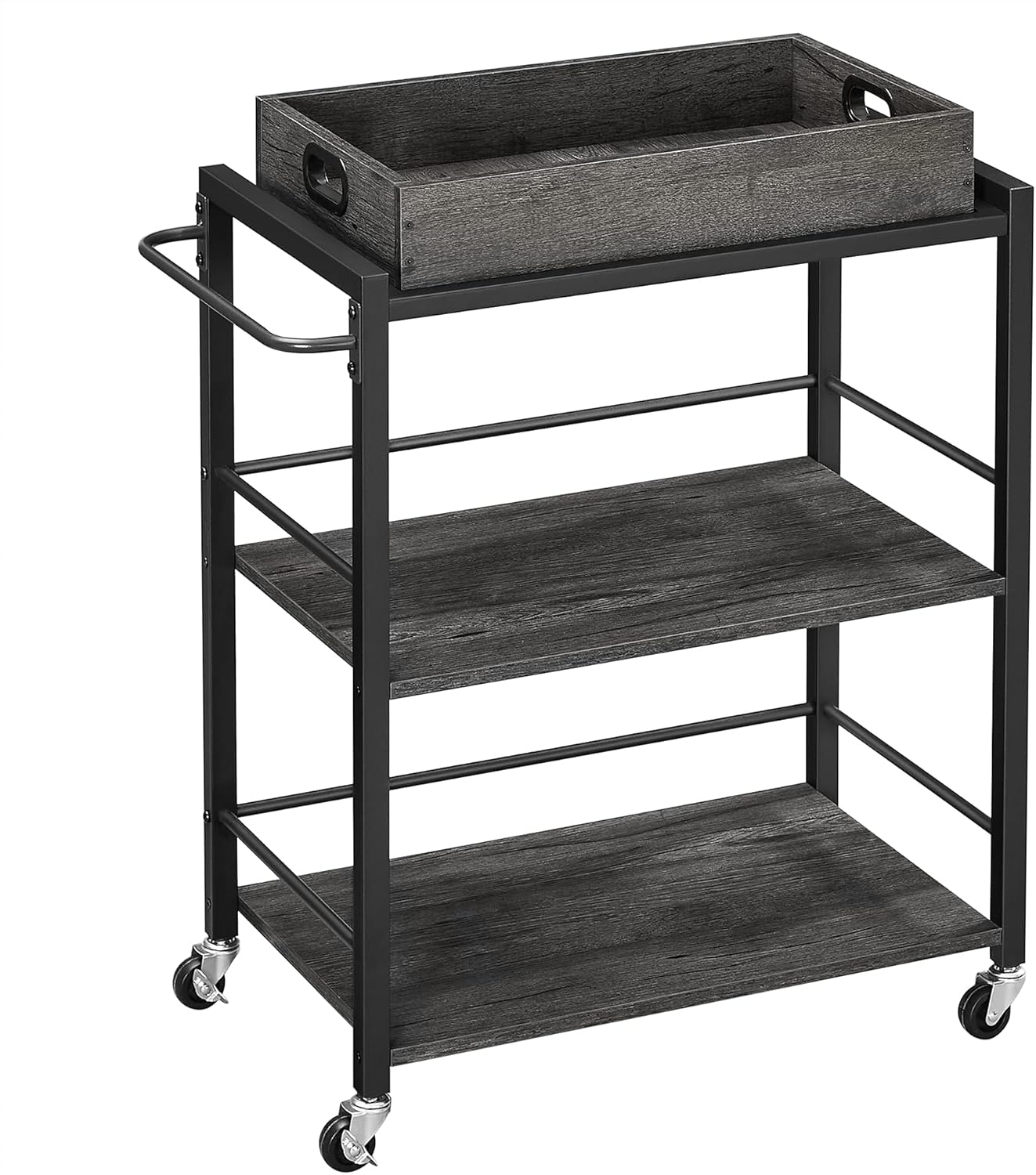 VASAGLE ALINRU Kitchen Serving Cart with Removable Tray, 3-Tier Kitchen Utility Cart on Wheels with Storage, Universal Casters with Brakes