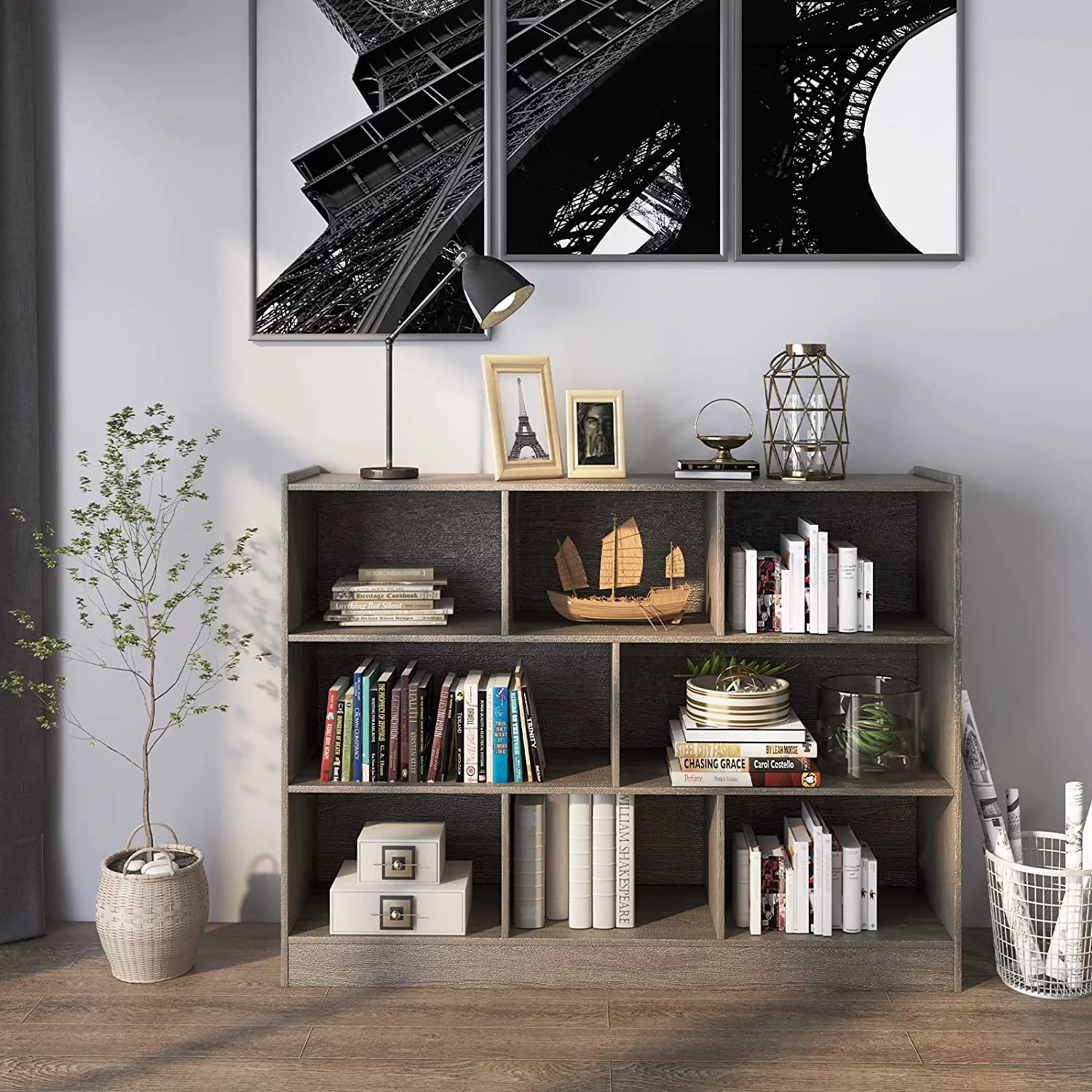Wood Storage Cube Bookcase, 3 Tier 8 Cube Open Shelf Storage Cabinet, Multipurpose Bookshelf, Display Shelf for Living Room, Bedroom, Study